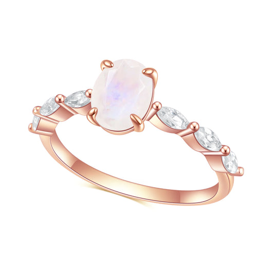 S925 Sterling Silver Inlaid Natural Moonlight Stone Ring Fashionable and Personalized Classic Light Luxury Gemstone Rose Gold Ring