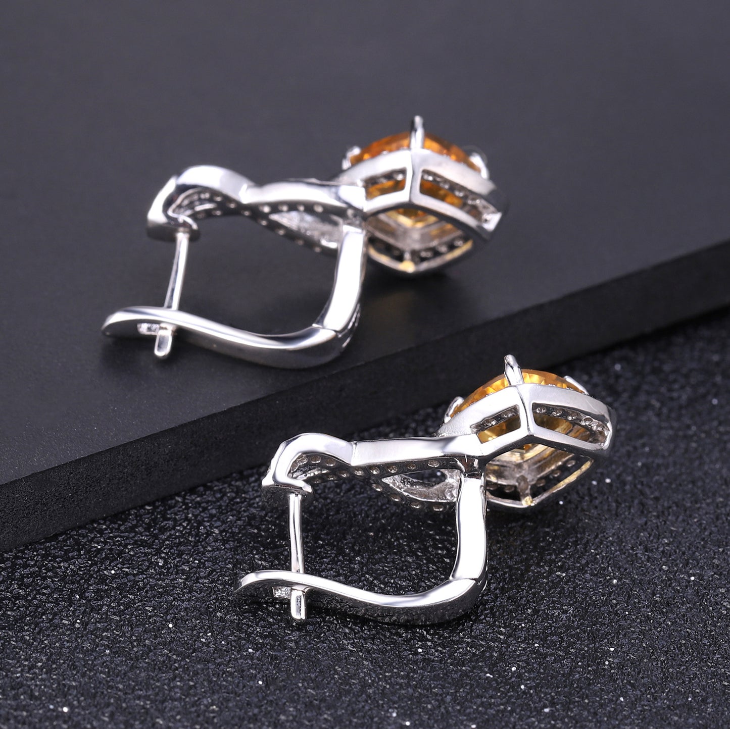 Boucles d'oreilles pour femmes en pierre naturelle et boucles d'oreilles en argent s925 incrustées de boucles d'oreilles en cristal jaune et boucles d'oreilles en pierres précieuses