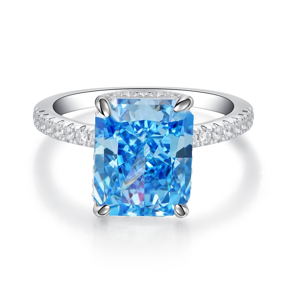 Bague en argent sterling S925 avec diamant à haute teneur en carbone, coupe fleur de glace, pierre précieuse colorée en Zircon