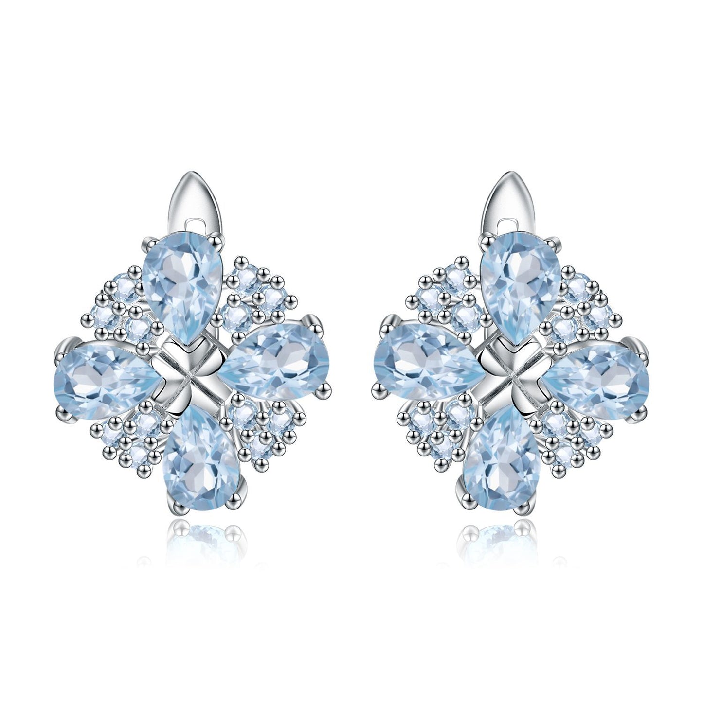 Boucles d'oreilles vides en topaze bleue en argent s925 incrustées de pierres précieuses colorées et de cristaux