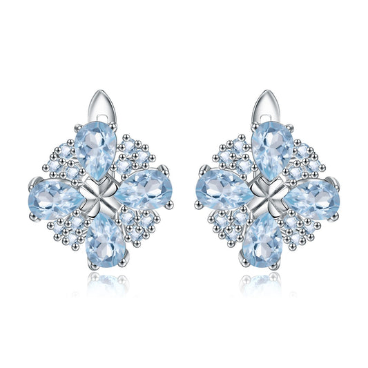 Boucles d'oreilles vides en topaze bleue en argent s925 incrustées de pierres précieuses colorées et de cristaux