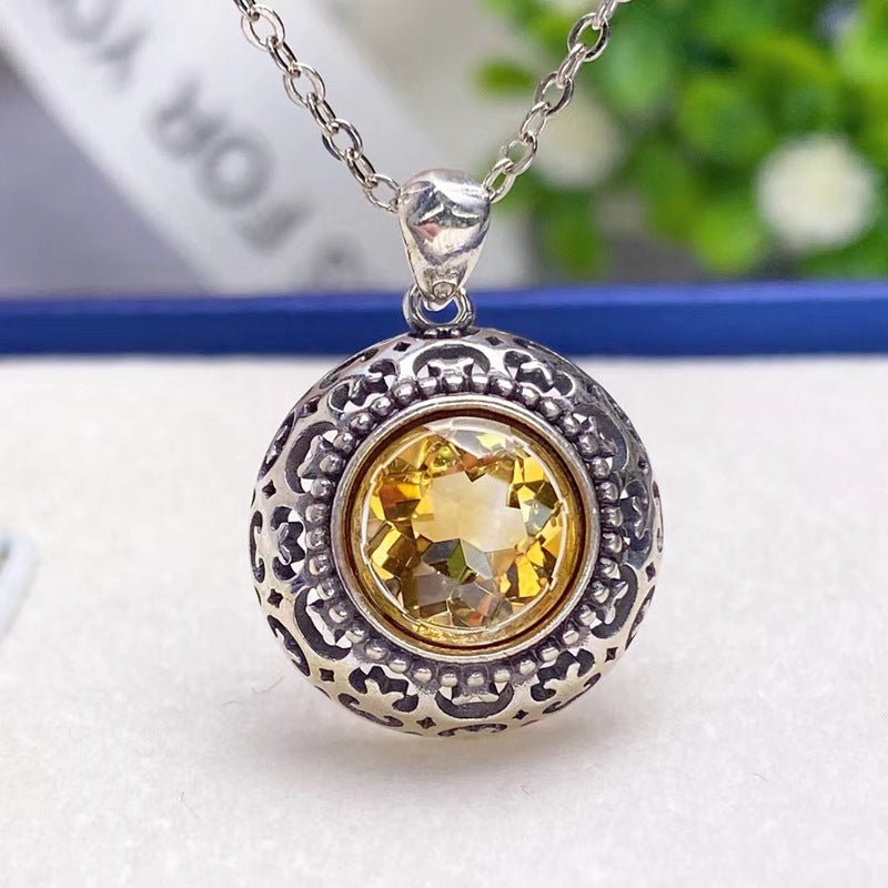 Natural Yellow Crystal Pendant s925 Silver Necklace Fashion Collar Chain Women's Jewelry Pendant One Piece Shipping