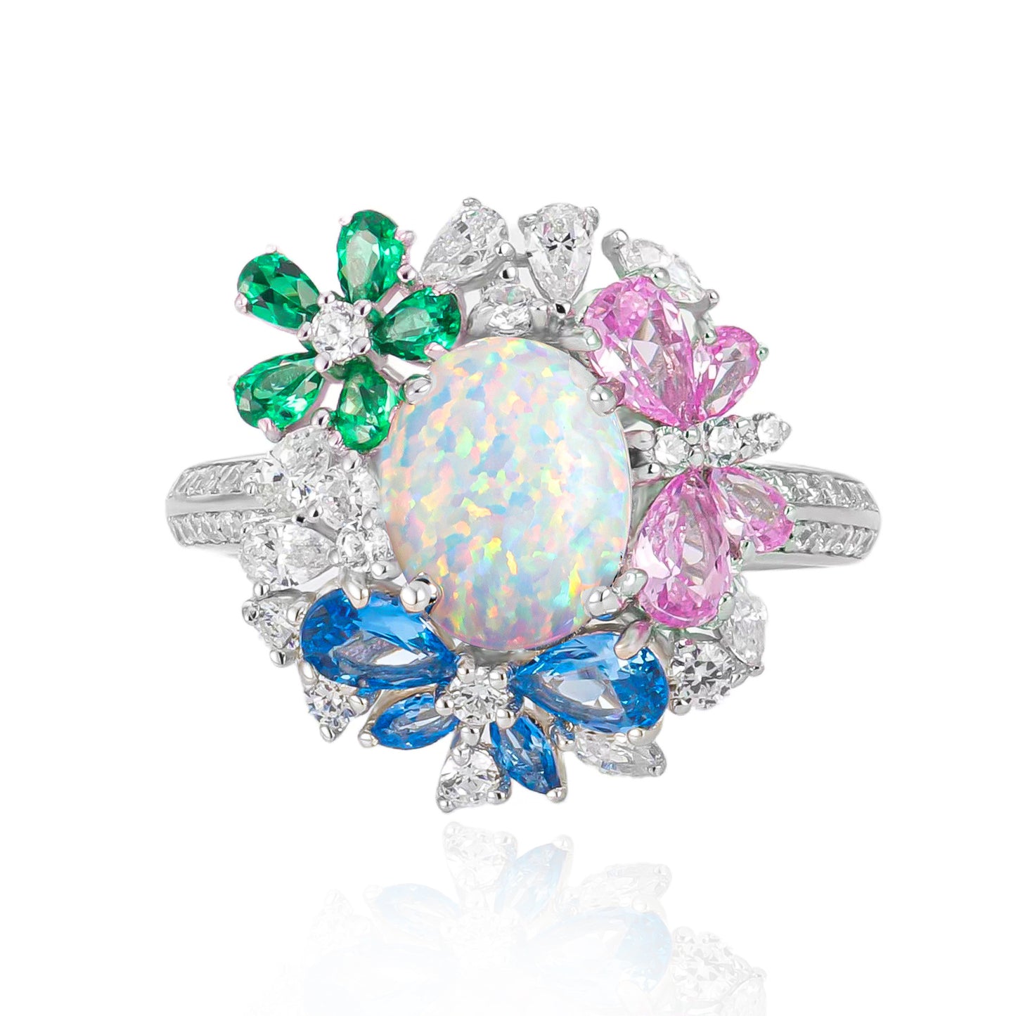 925 sterling silver gemstone ring with full diamond and high-end butterfly flower colored treasure ring