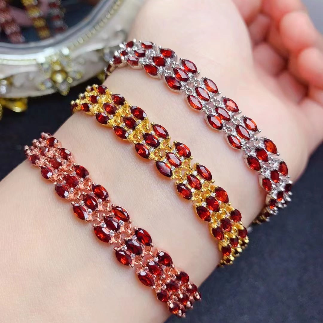 [DF]Luxurious Mozambique Garnet Bracelet - S925 Silver with Natural Red Almandine Garnet