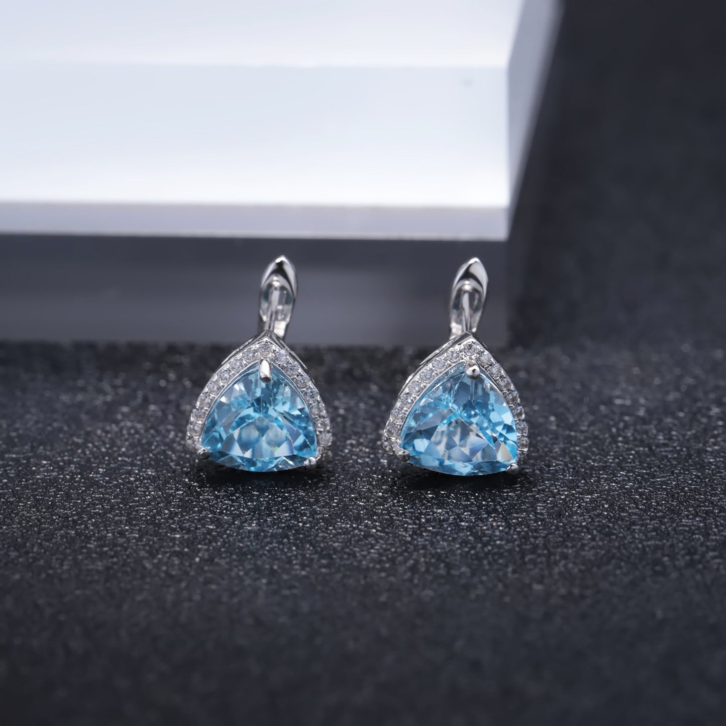 Natural Stone Earrings Earrings Personalized S925 Silver Earrings Triangle Sky Blue Topa Jewel Earrings