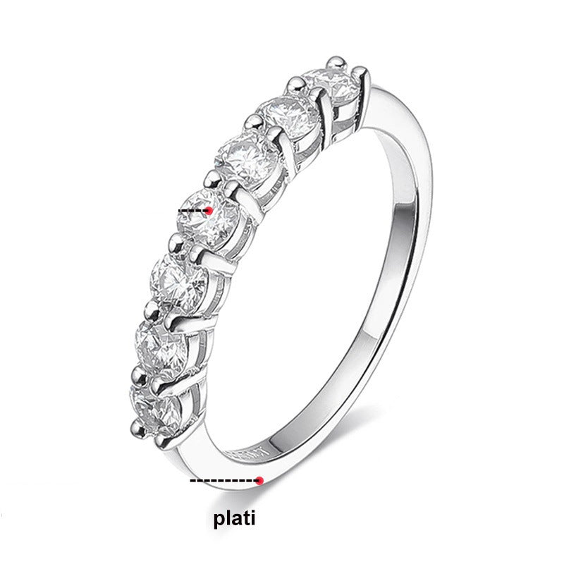 Anillo de moissanita de color de 70 minutos en plata S925 con fila de diamantes