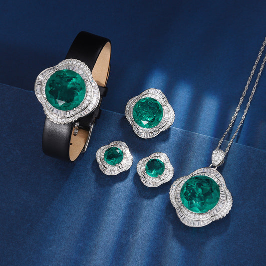 Gold-plated imitation emerald advanced round suit with copper bottom female 20mm16mm