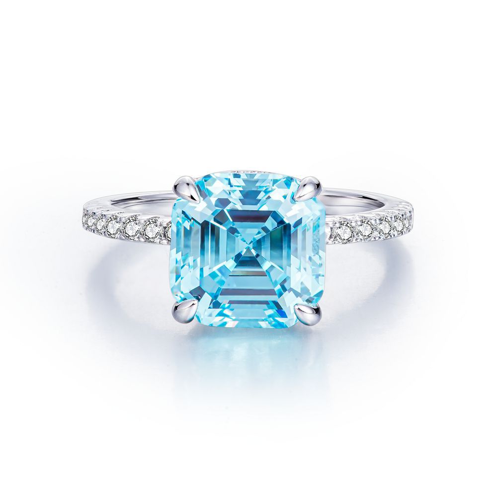 Bague coupe fleur de glace en argent S925, trésor bleu, Zircon, diamant à haute teneur en carbone, bague fleur de glace