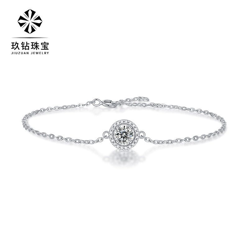 Bracelet S925 silver inlaid moissanite round bag bracelet simple temperament gift silver jewelry