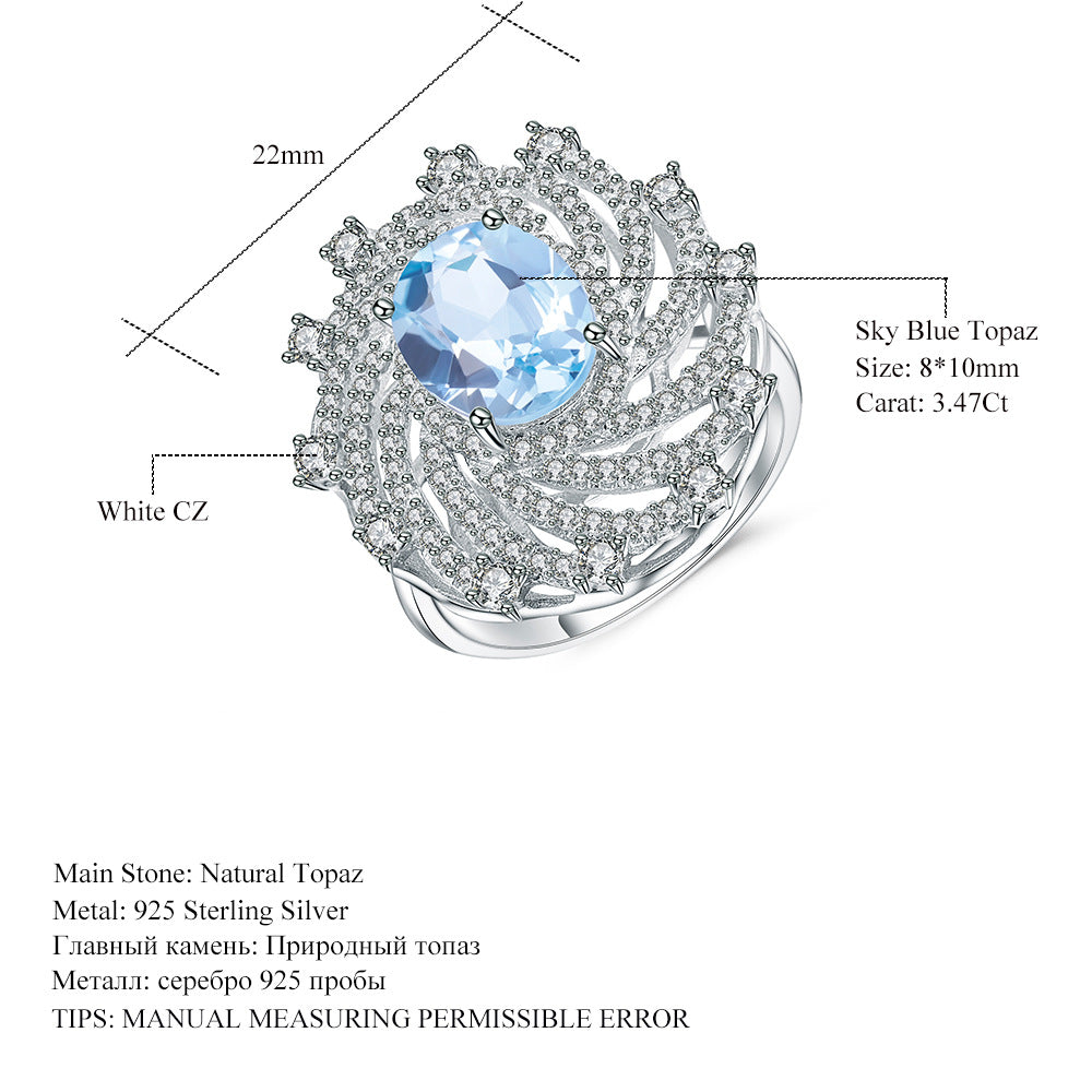 Bague en topaze naturelle en argent s925 incrustée de trésors naturels colorés