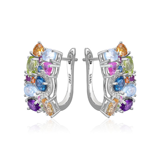 Boucles d'oreilles en pierres précieuses naturelles rayonnantes et colorées avec boucles d'oreilles et fermoirs d'oreilles en argent sterling 925