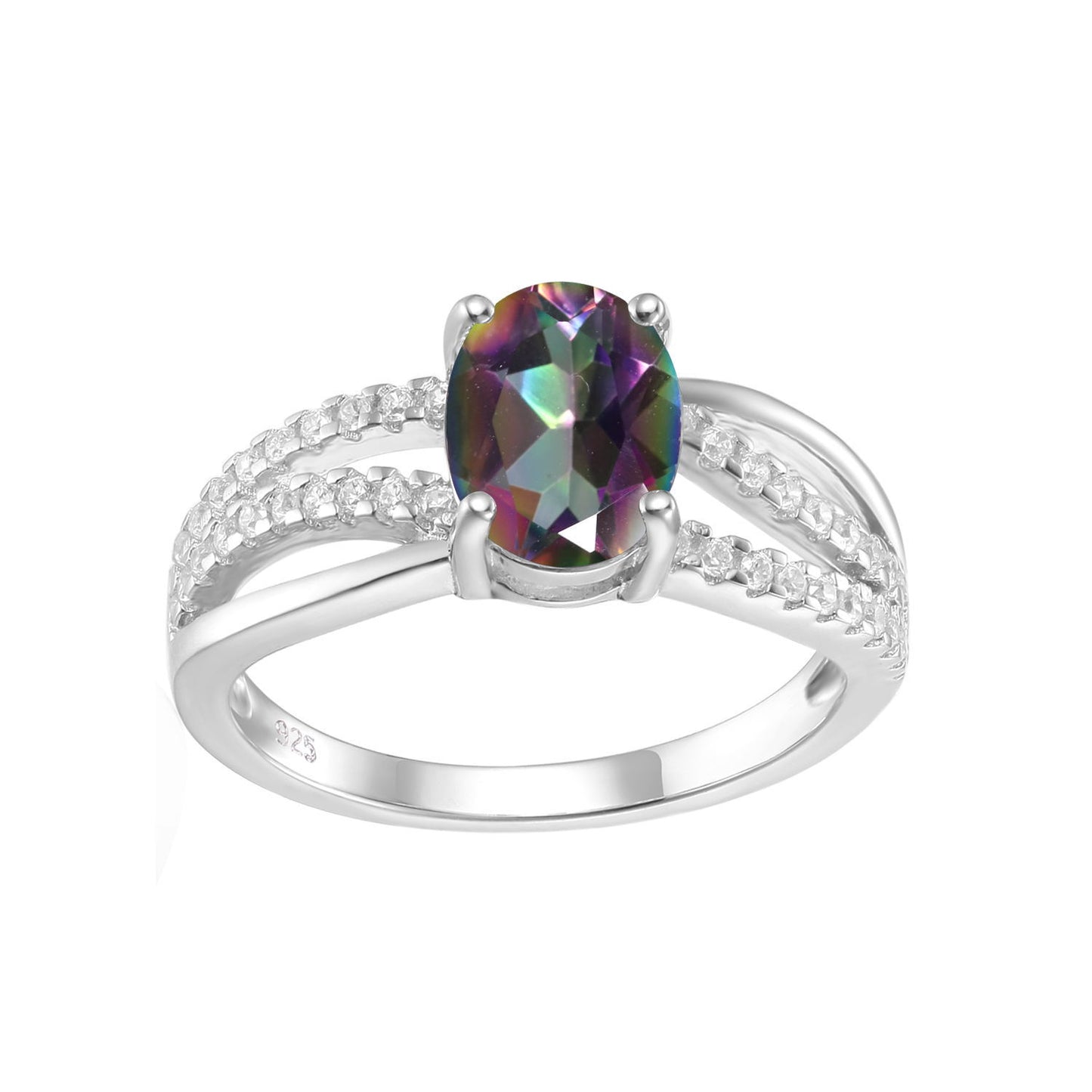 Temperament s925 Silver Set Colorful Gemstone Crystal Ring