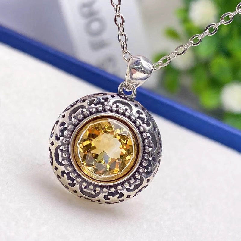 Natural Yellow Crystal Pendant s925 Silver Necklace Fashion Collar Chain Women's Jewelry Pendant One Piece Shipping