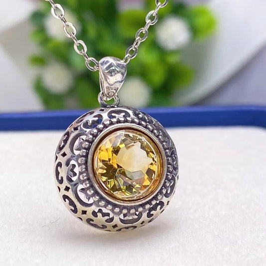 Natural Yellow Crystal Pendant s925 Silver Necklace Fashion Collar Chain Women's Jewelry Pendant One Piece Shipping