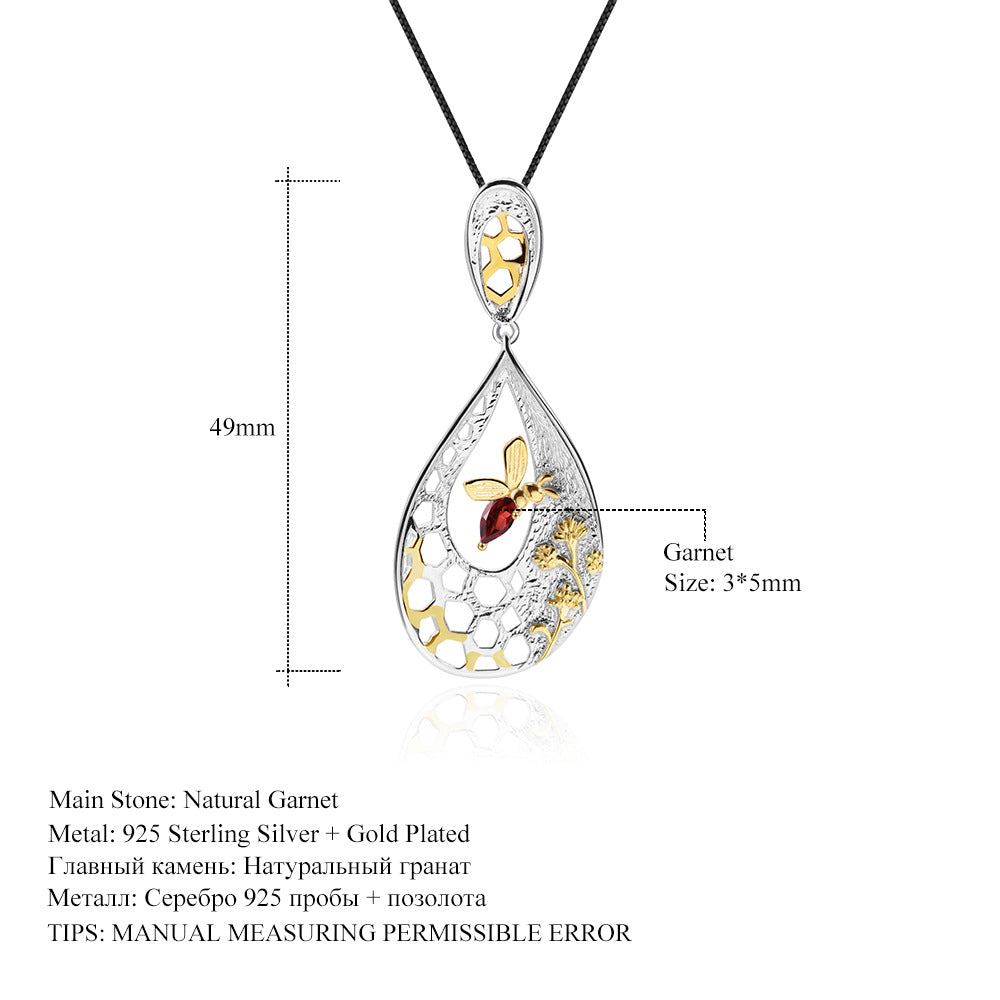 Pendentif de style design en argent s925 avec pendentif en pierre précieuse naturelle