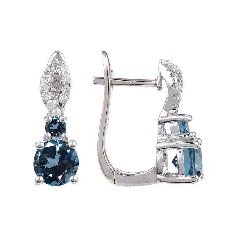 Boucles d'oreilles en pierre naturelle Boucles d'oreilles à clous en argent S925 avec pierres précieuses incrustées de topaze rétro européennes et américaines