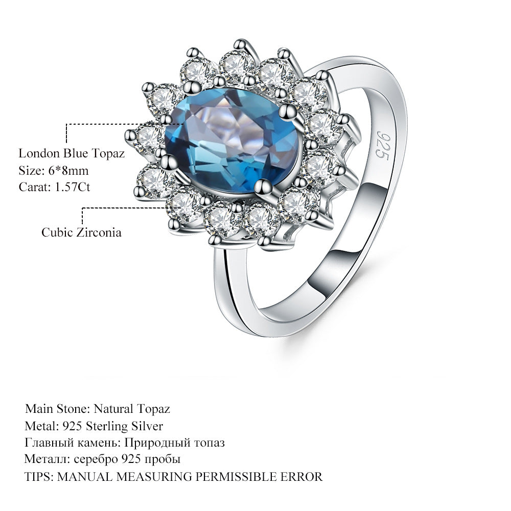 Fashion s925 sterling silver natural topaz ring