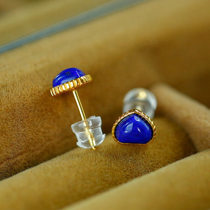 Boucles d'oreilles lapis-lazuli incrustées d'argent S925 avec boucles d'oreilles d'amour