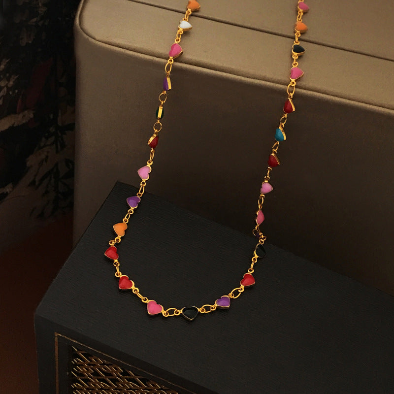 [DF] Collier d'amour de couleur bohème en or plaqué cuivre personnalité chaîne de clavicule de conception simple populaire en été.