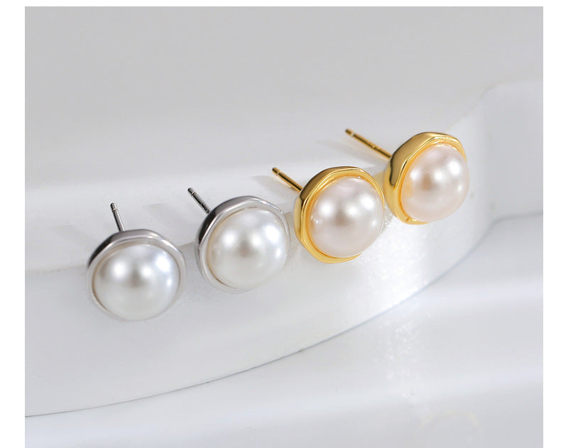 【DF】Pearl earrings women's new celebrity style high-end sense S925 silver needle light luxury design earrings temperament jewelry