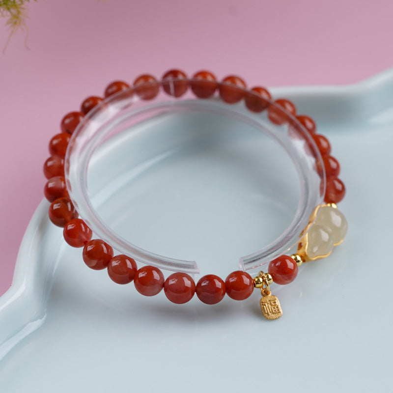 Natural Southern Red Agate Single Loop Bracelet with Gold Jade Xiaofu Brand Bracelet