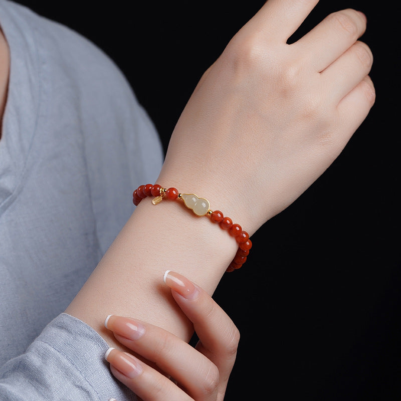 Natural Southern Red Agate Single Loop Bracelet with Gold Jade Xiaofu Brand Bracelet