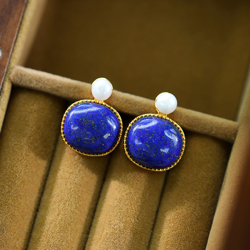 S925 silver-plated lapis lazuli egg earrings