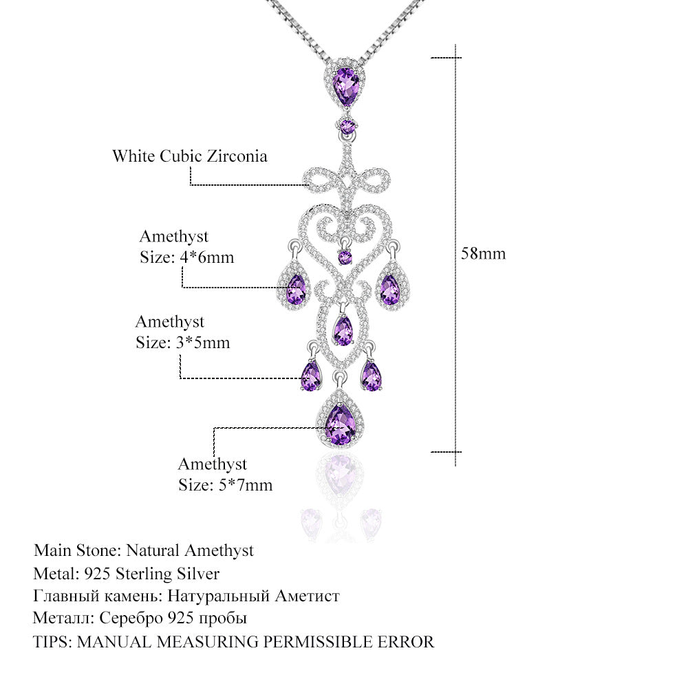 Designer Luxury Gemstone Pendant s925 Silver Natural Amethyst Necklace Pendant