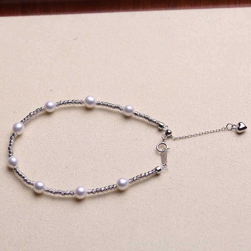 [DF]S925 Sterling Silver Starry Pearl Bracelet, Natural Freshwater Pearls, French INS Style