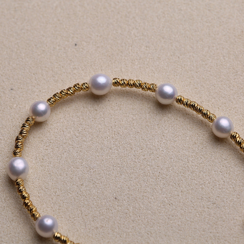 [DF]S925 Sterling Silver Starry Pearl Bracelet, Natural Freshwater Pearls, French INS Style