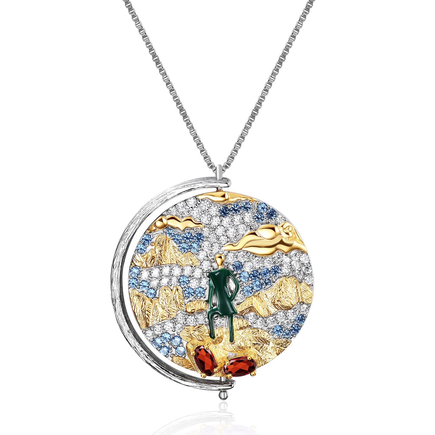 S925 silver inlaid colorful necklace pendant