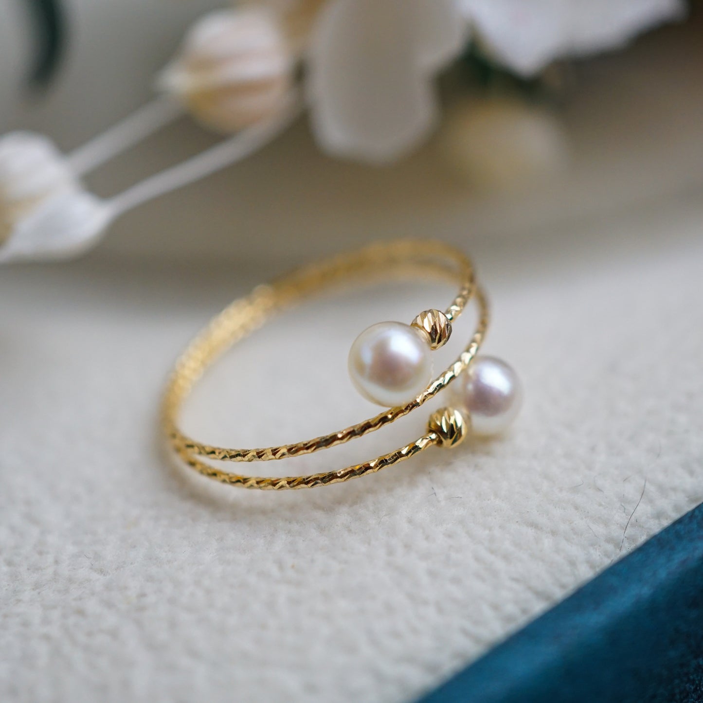 "Elastic Akoya" 4.5mm Japanese Akoya Pearl Ring - 18K Gold, Stretchable Spring Ring for a Perfect Fit.