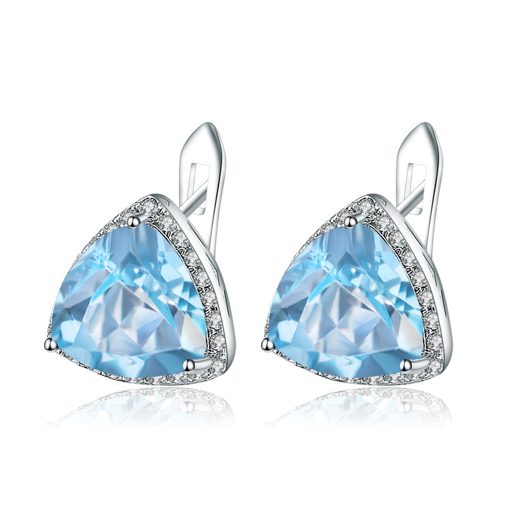 Boucles d'oreilles pierre naturelle boucles d'oreilles personnalisées boucles d'oreilles argent S925 Triangle bleu ciel Topa bijou boucles d'oreilles