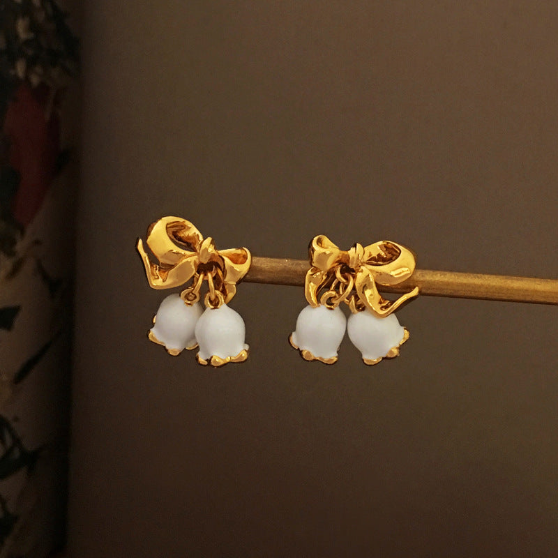 [DF]Original S925 silver needle Korean temperament bow bell stud earrings ins wind small fresh summer earrings