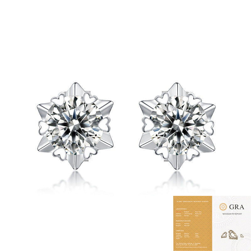 925 Silver Mosang Stone Snowflake Earrings Simplified Earrings