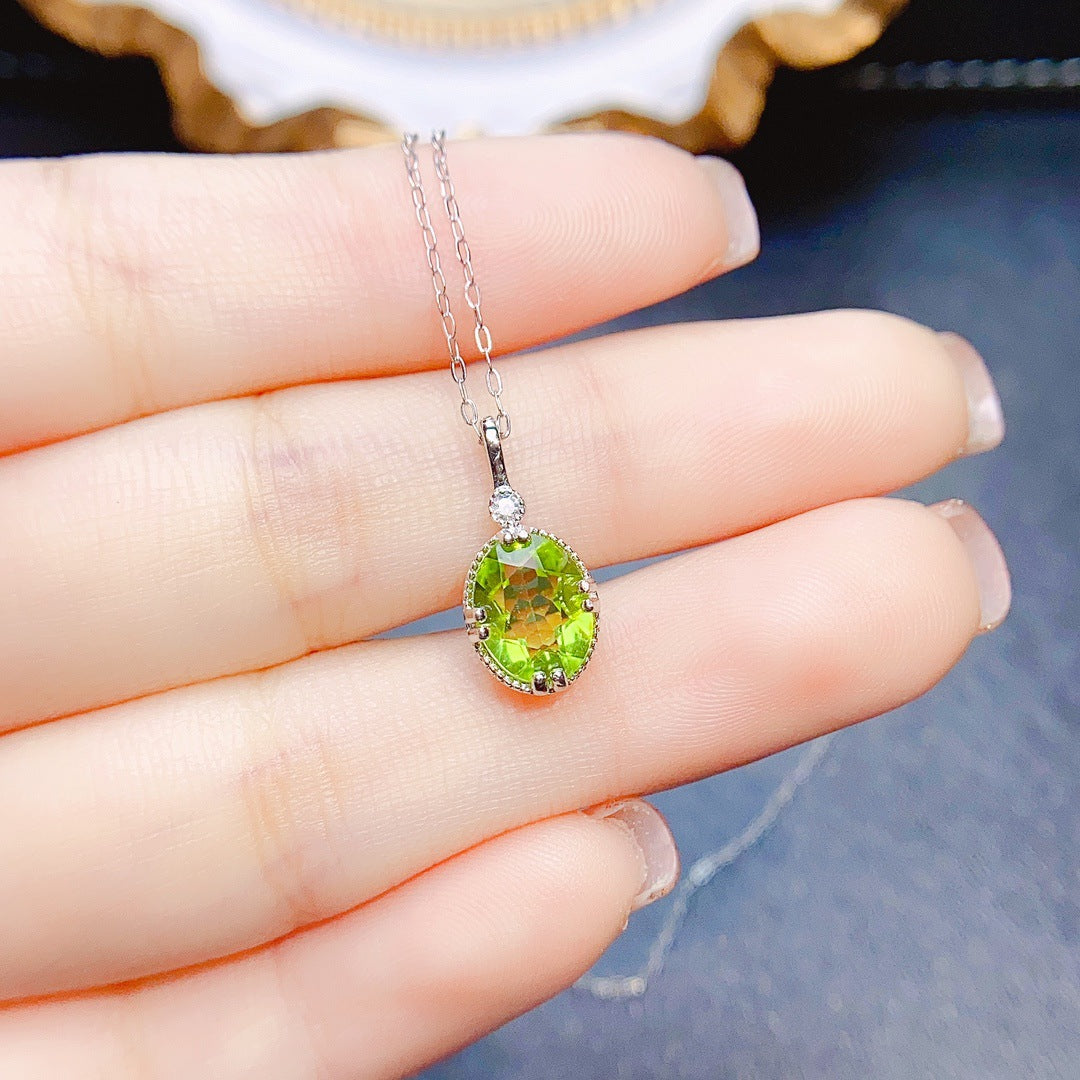 Colgante de peridoto natural con incrustaciones de plata S925, piedra central de 6 x 8, oferta especial