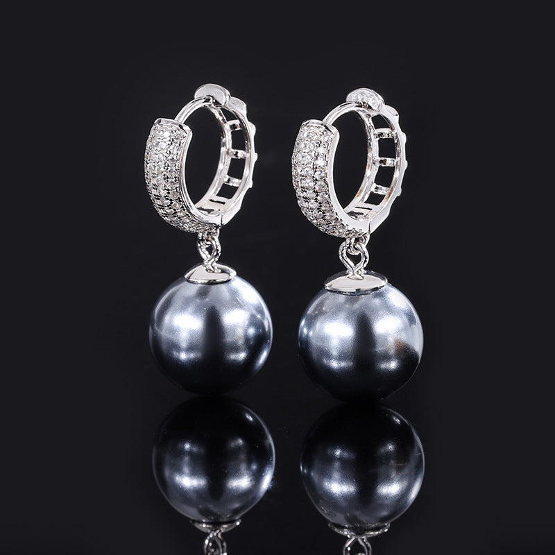 Pendientes de perlas retro para mujer con incrustaciones de berenjena en plata S925, regalo de cumpleaños, 12 mm