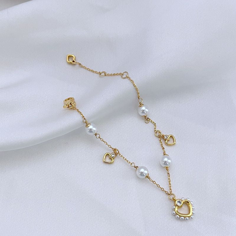 [DF]New European and American fashion niche design, trendy brand gold-plated inlaid pearls, peach heart, elegant temperament, adjustable