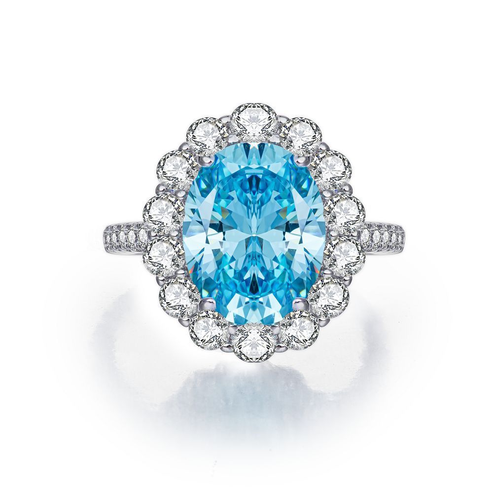 Bague coupe fleur de glace en argent S925, trésor bleu, Zircon, diamant à haute teneur en carbone, bague fleur de glace