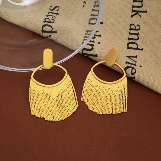 【DF】Copper plated genuine gold S925 silver needle European and American fashion tassel design earrings, personalized exaggerated earrings, trendy earrings