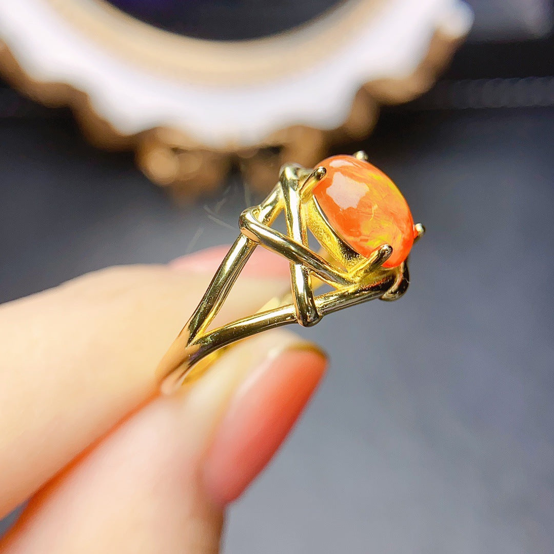 Natural Fire Opal Ring S925 silver set main stone 7*9 selling