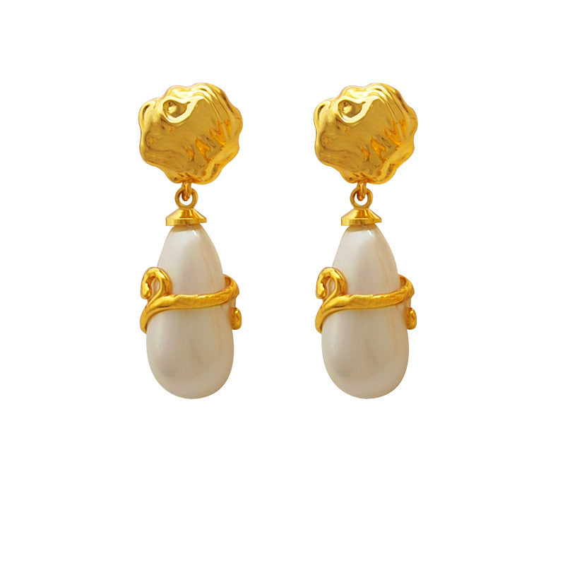 [DF]Self-designed S925 silver needle fashion Baroque Pearl Earrings with irregular water drops long ears