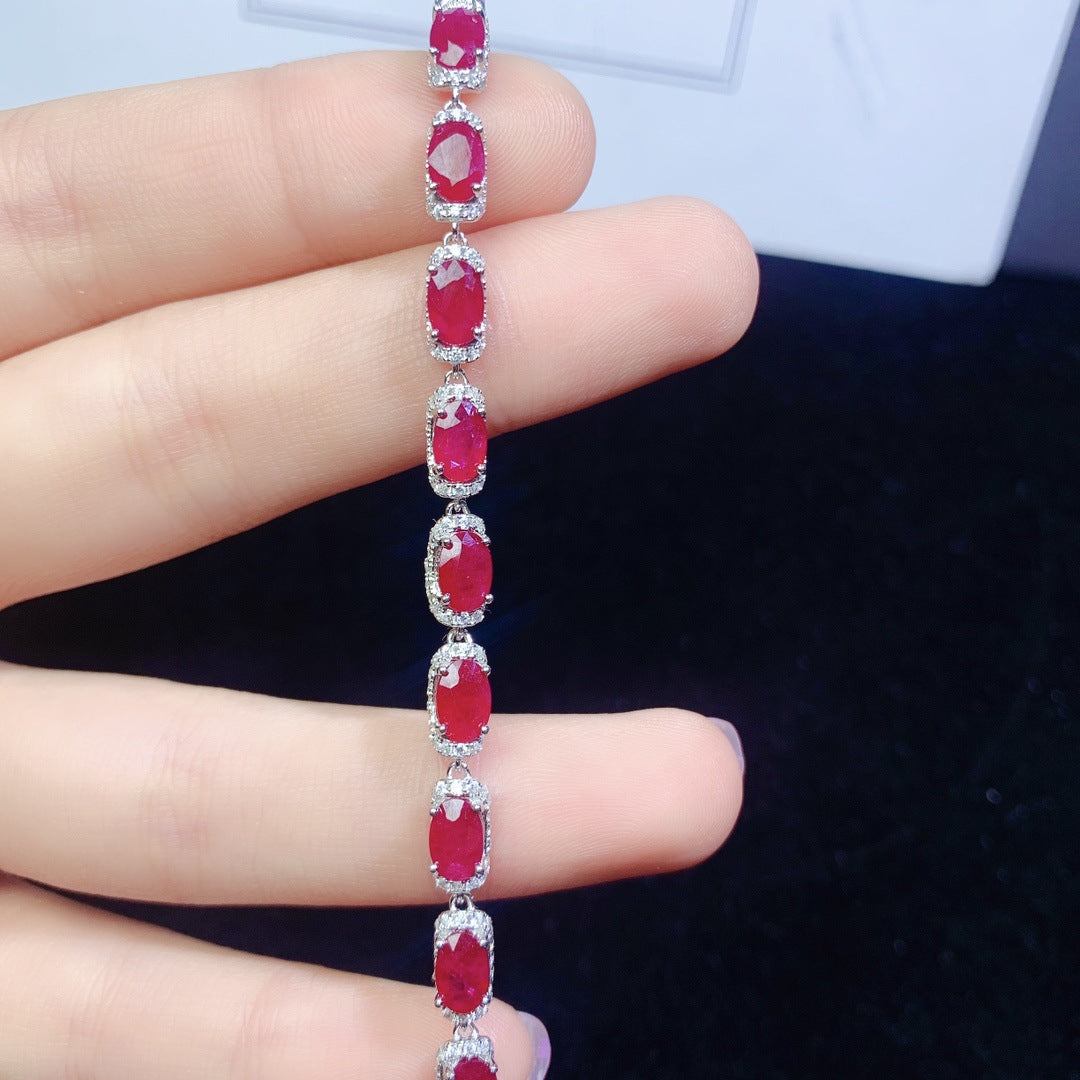 Natural ruby bracelet S925 silver inlaid main stone 4*6 selling