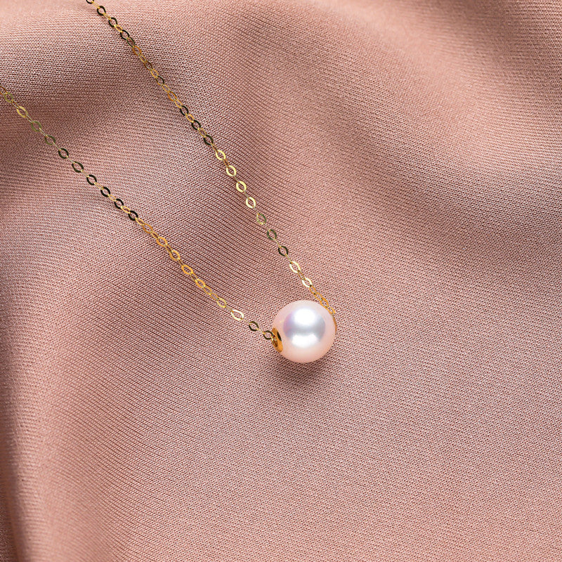 [DF]Radiant Elegance: 18K Gold Freshwater Pearl Y Necklace - Sublime Round Luminescence