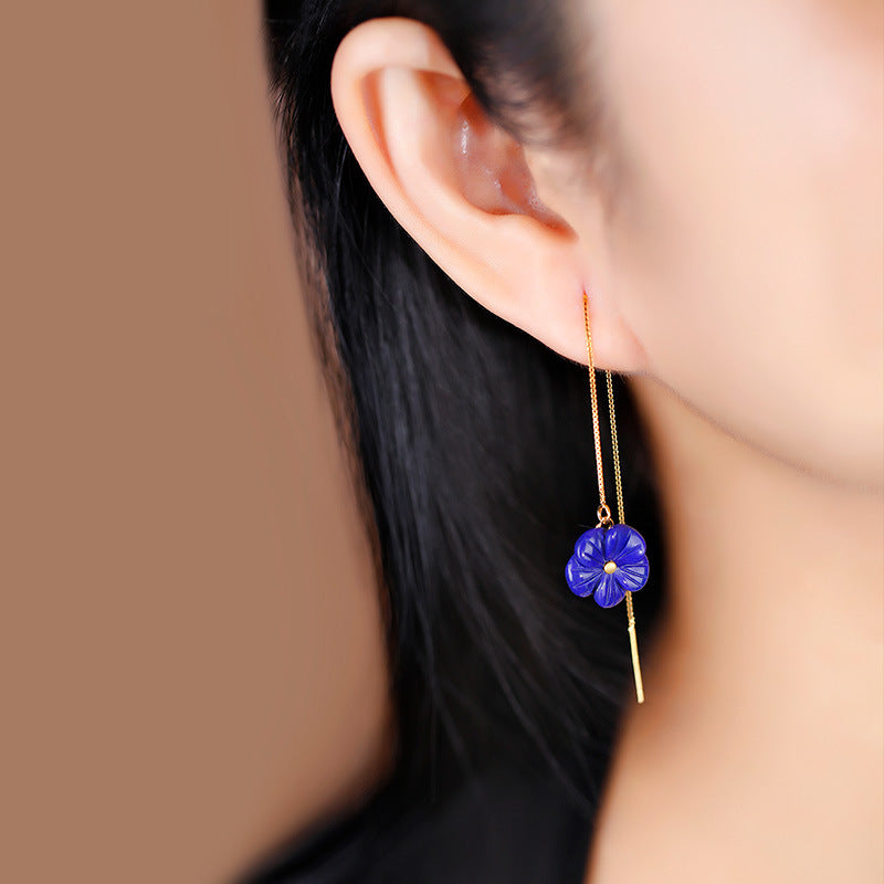 Boucles d'oreilles fleur de lapis-lazuli incrustées d'argent S925