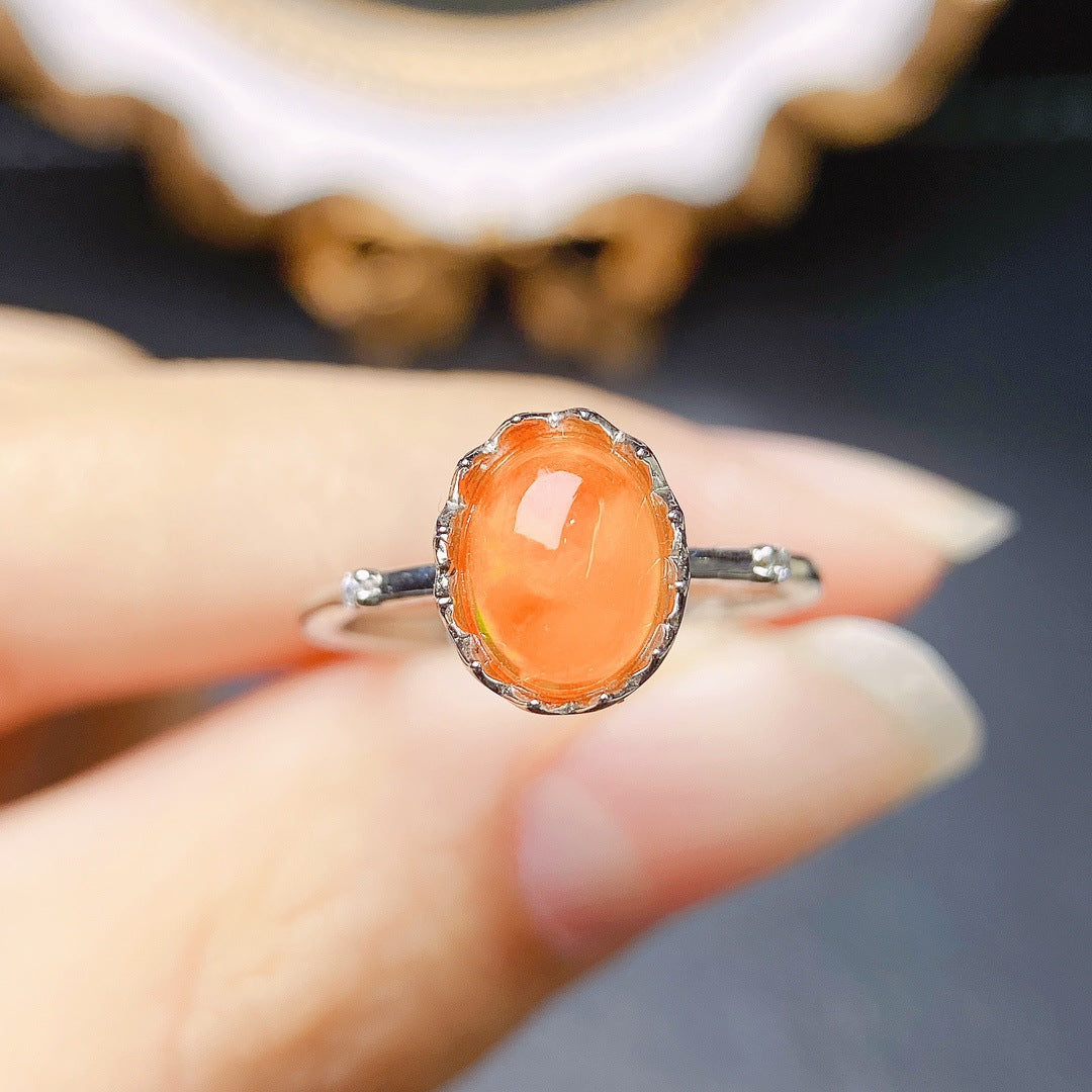 Natural Fire Opal Ring S925 silver set main stone 6*8 selling