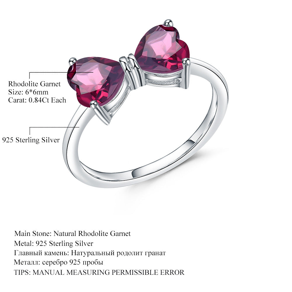 Love Gemstone Bow Ring Women's Natural Stone S925 Silver Amethyst Ring