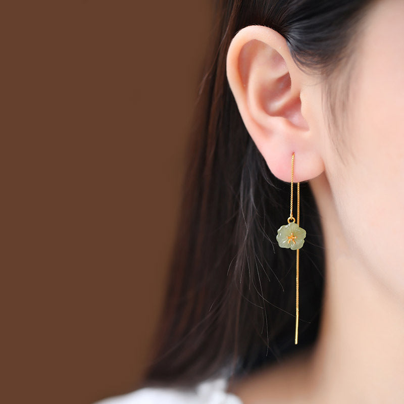 Pendientes de moda de jade hetiano con incrustaciones bañadas en oro y plata S925