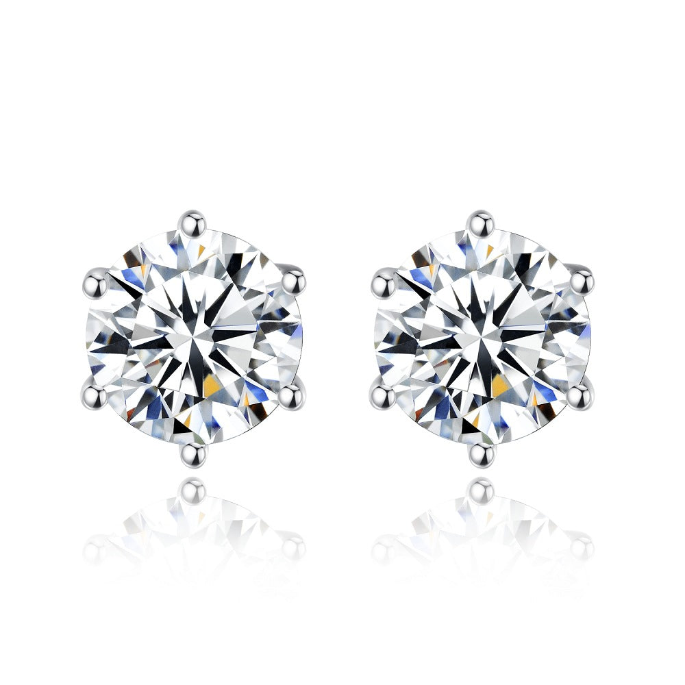 Classic Six Claw Moissanite Earrings S925 Silver Back Earrings 1 Carat Moissanite Stone Earrings