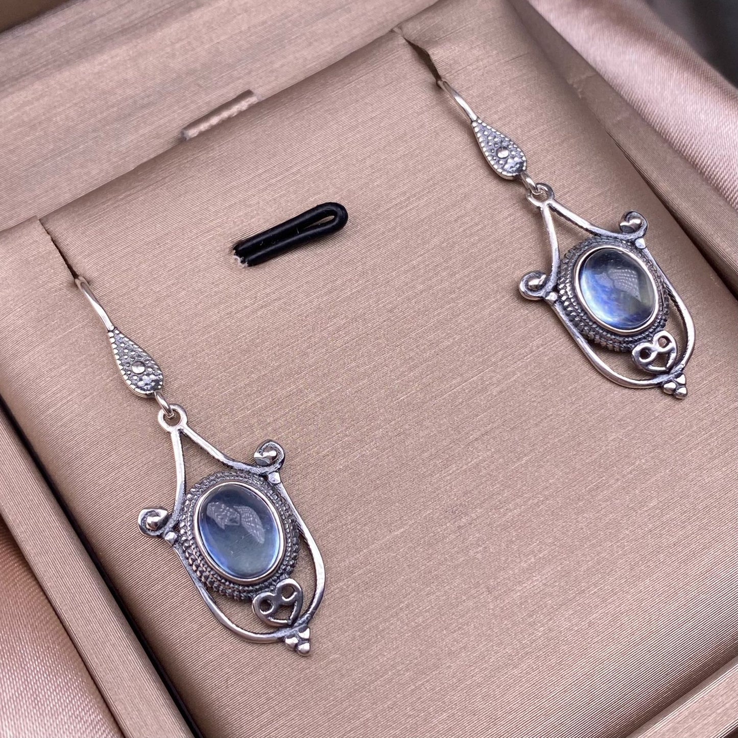 Aquamarine earrings S925 silver inlaid vintage long female earrings